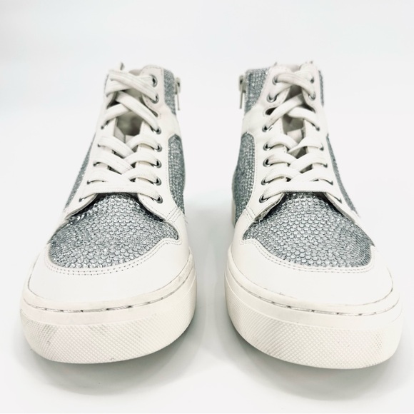 NWOB Steve Madden Rhea Glass Rhinestone Flocked Leather High Top Sneakers - Picture 4 of 14